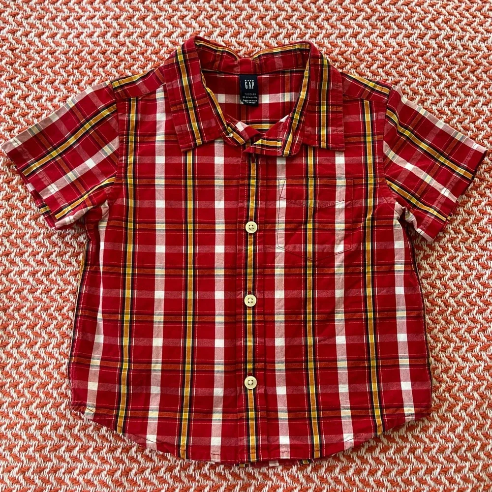 Lot of 3 plaid short sleeved button-down collared shirt for 18-24 months - Picture 2 of 10